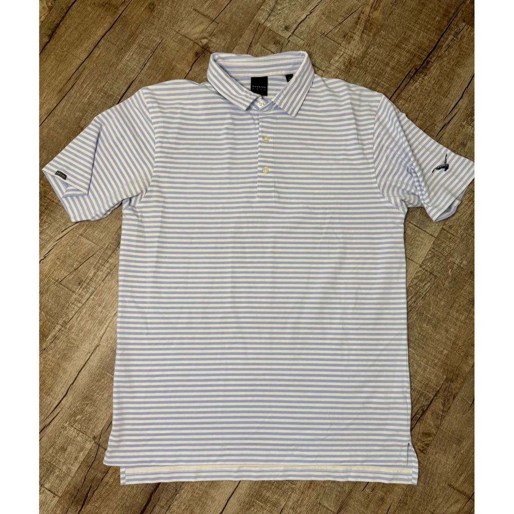 Dunning Golf Mens Large Blue‎ White Striped Performance Polo Shirt Short Sleeve